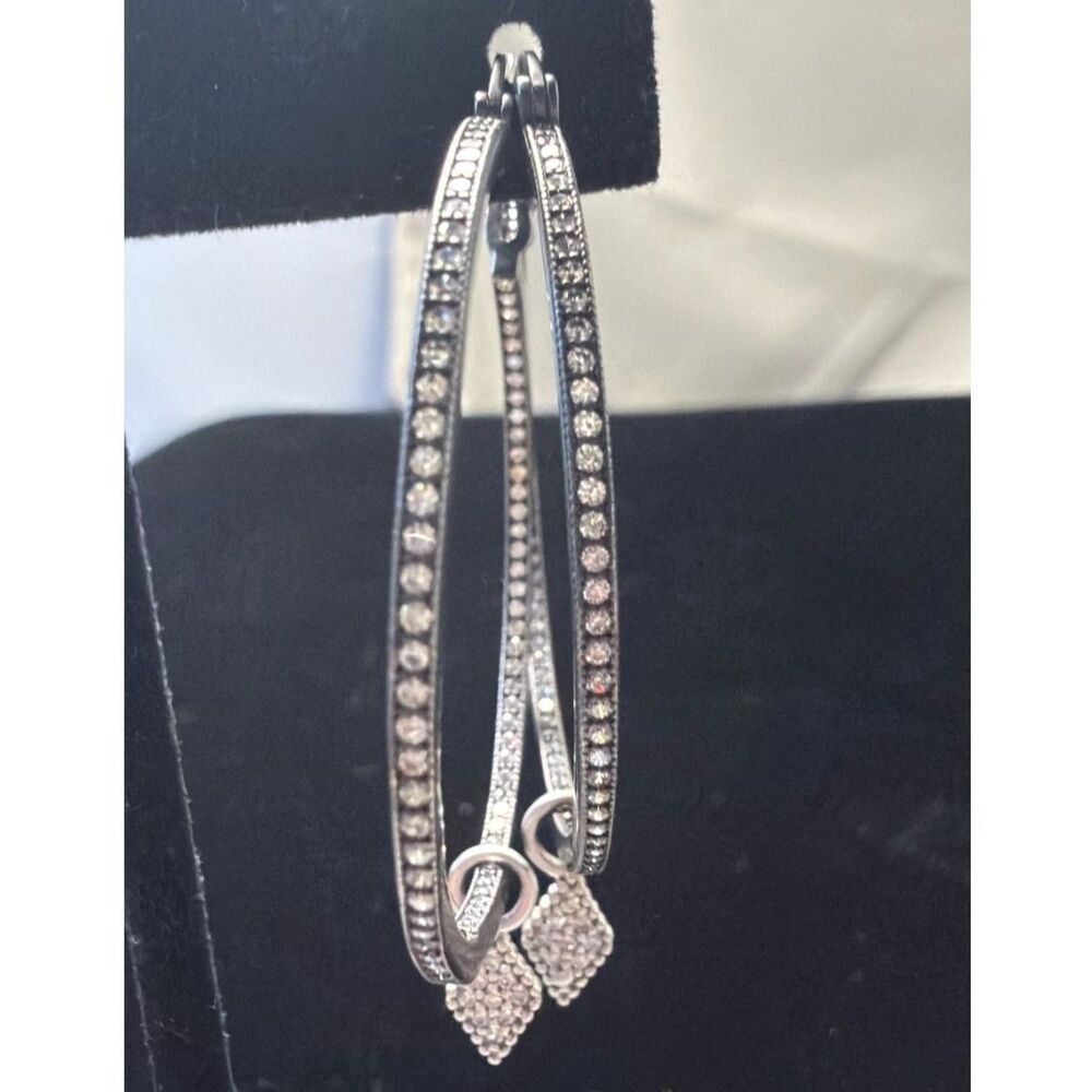 Sterling Silver Dark Oxidized Hinged Hoop Earring with Pendant